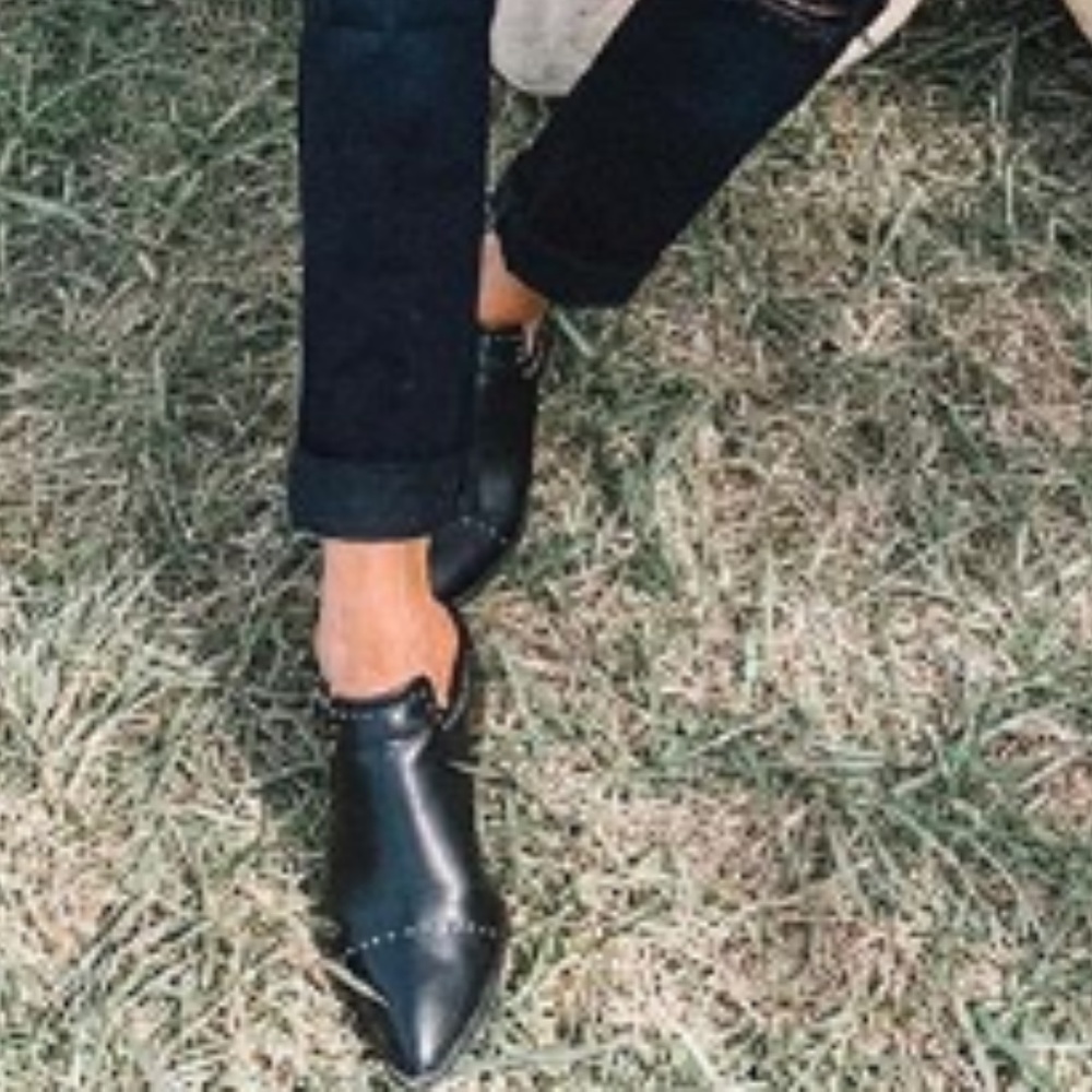 Black Crista Studded Pointed Toe Heeled Mules - Picture 8 of 8
